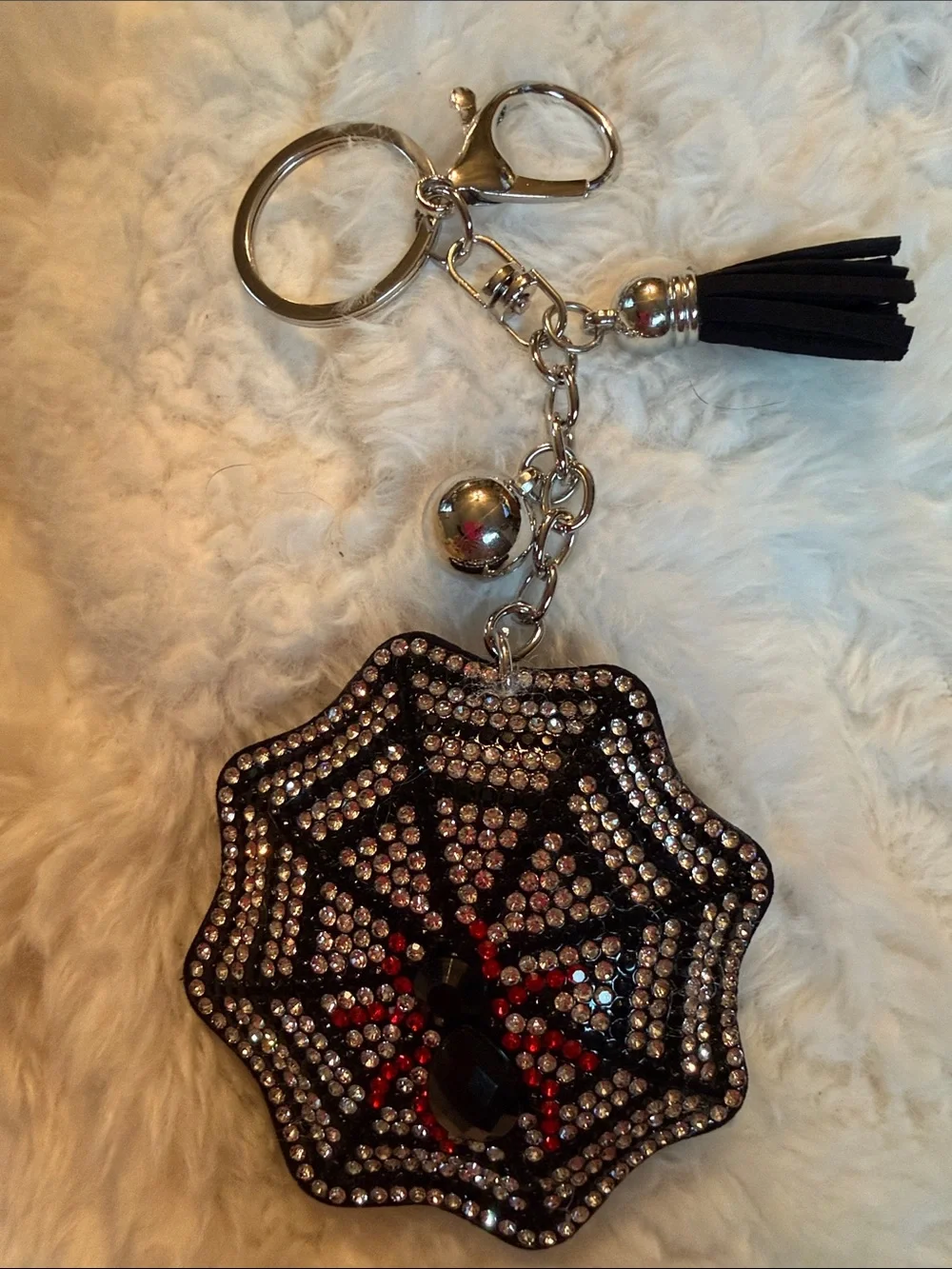 Rhinestone Spiderweb Spider Web Keychain Bag Charm Halloween Spooky